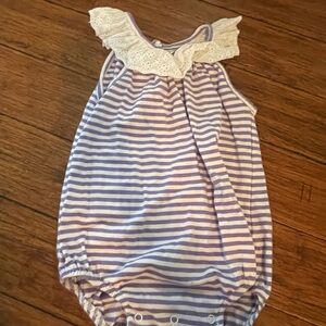 Purple and White Bodysuit with Ruffled Neckline